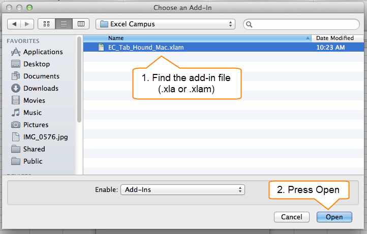 how to find loader add-in for excel on mac